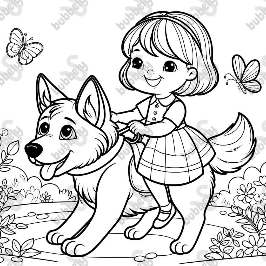 Girl riding a german shepard dog