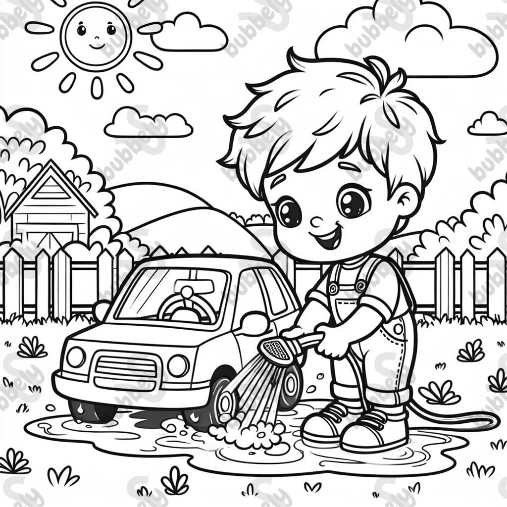 Little boy car wash