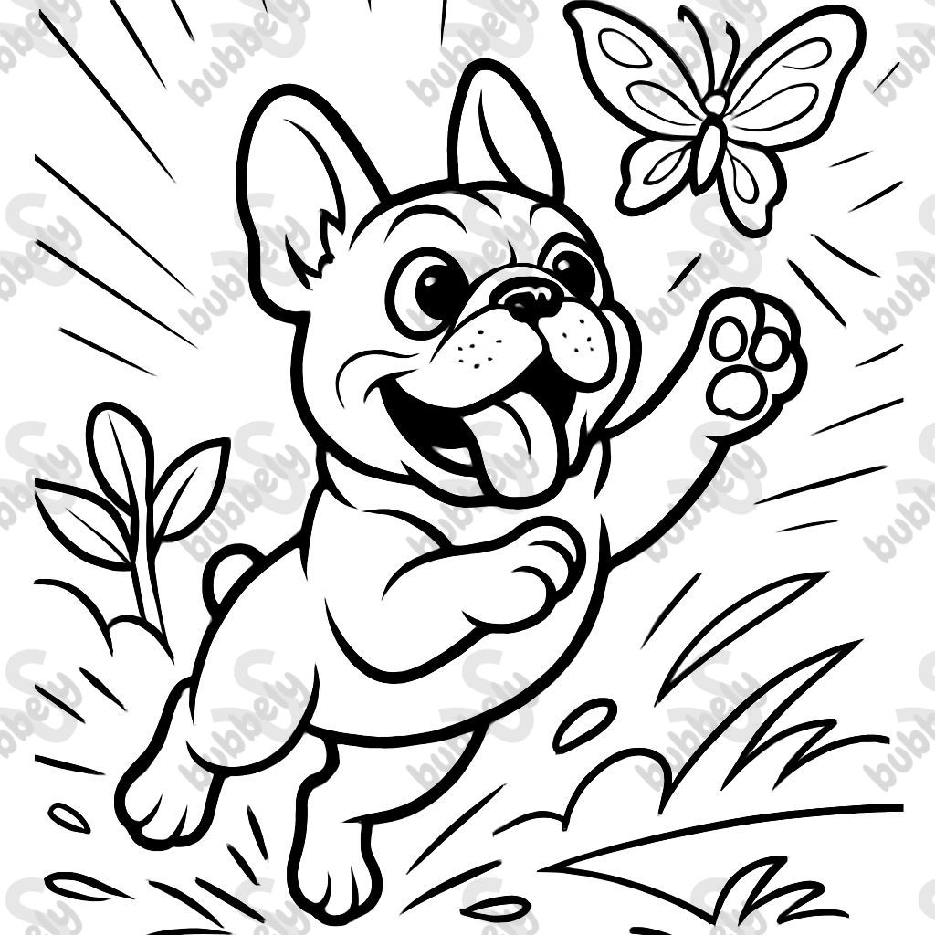 Frenchie jouant avec un papillon