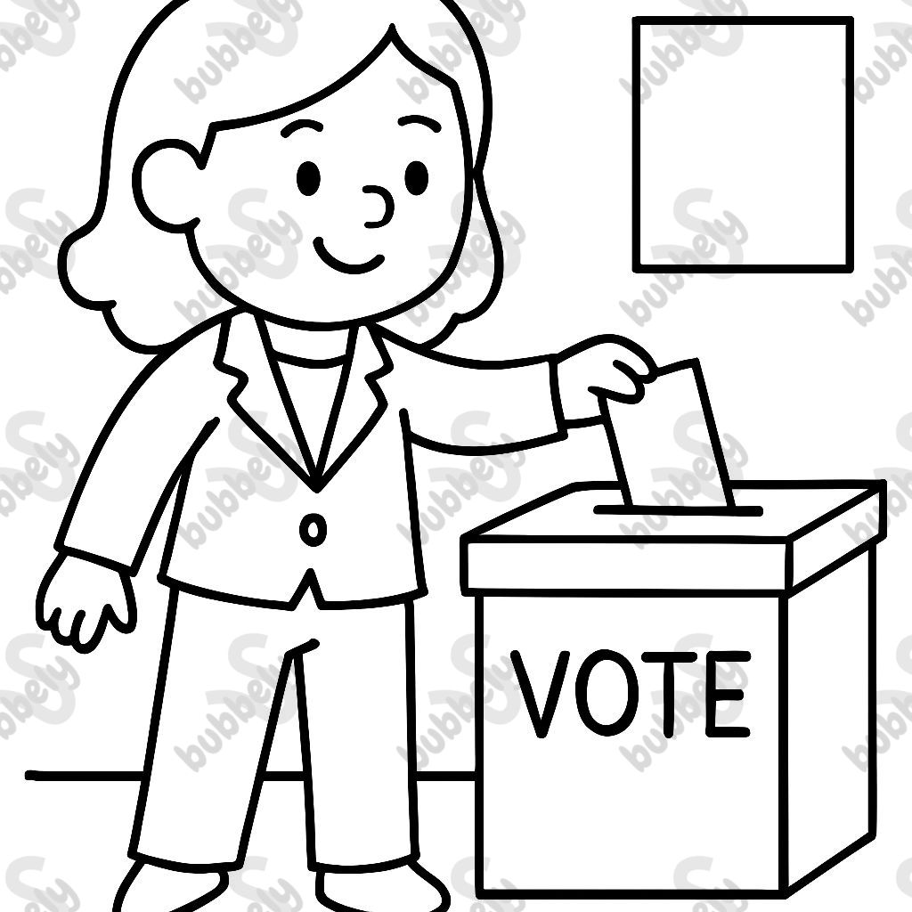 A woman in a pantsuit voting.