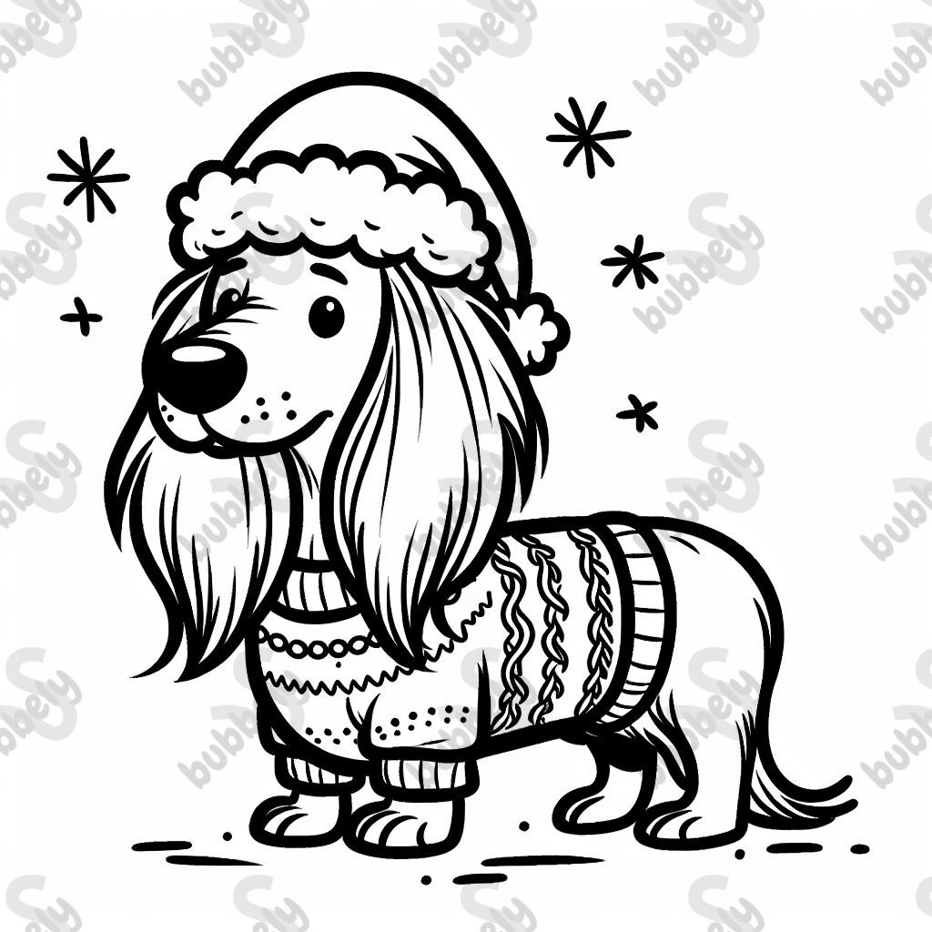 Long haired older doxie wearing a christmas seeater