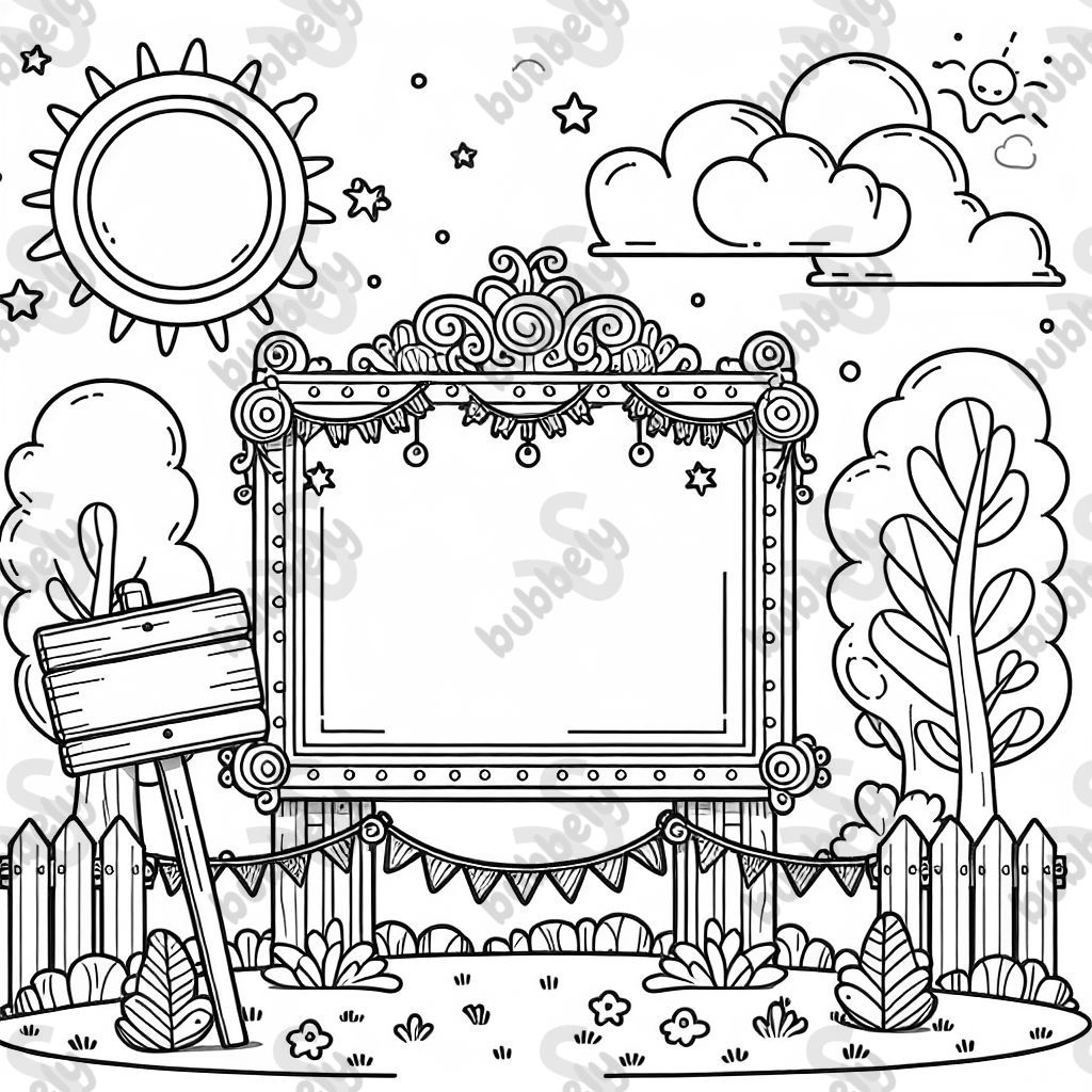 Empty summer sign with garland