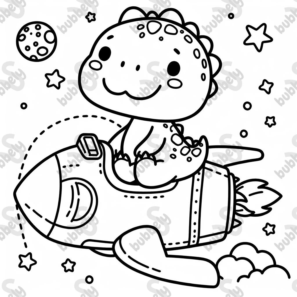 Dino der in einer Rakete sitzt