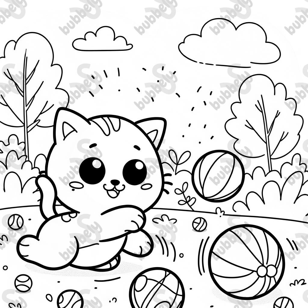 Chat funky jouant avec des balles dans le parc