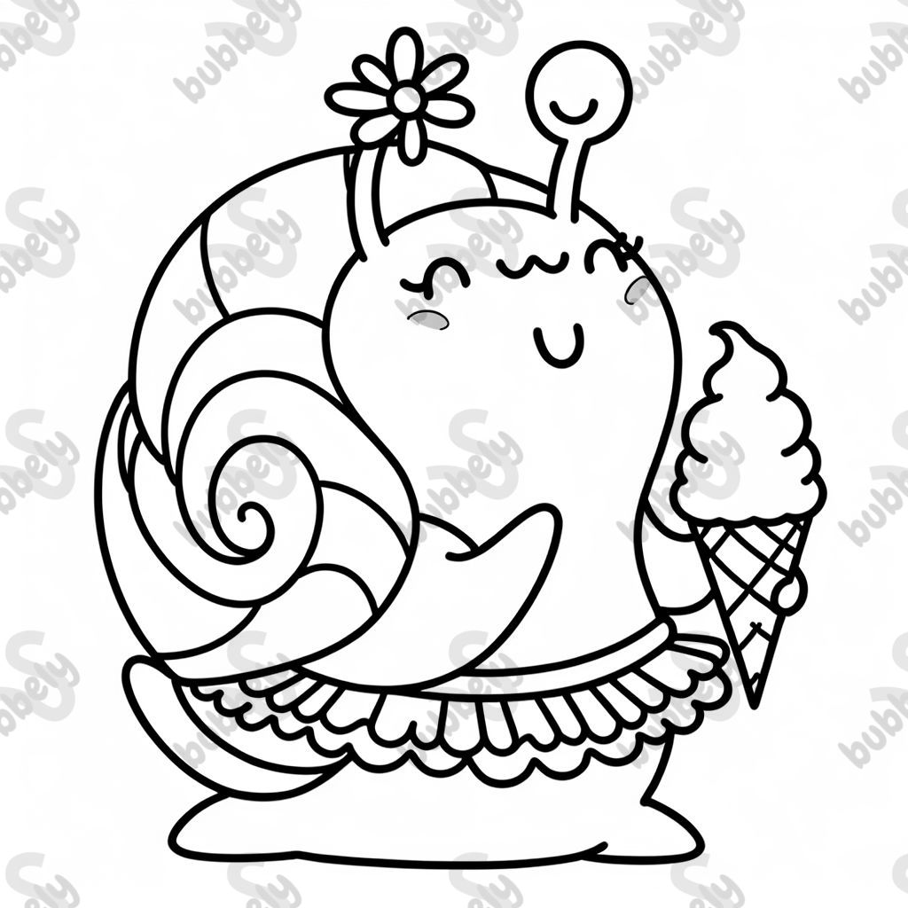 Snail wearing a tutu eating ice cream