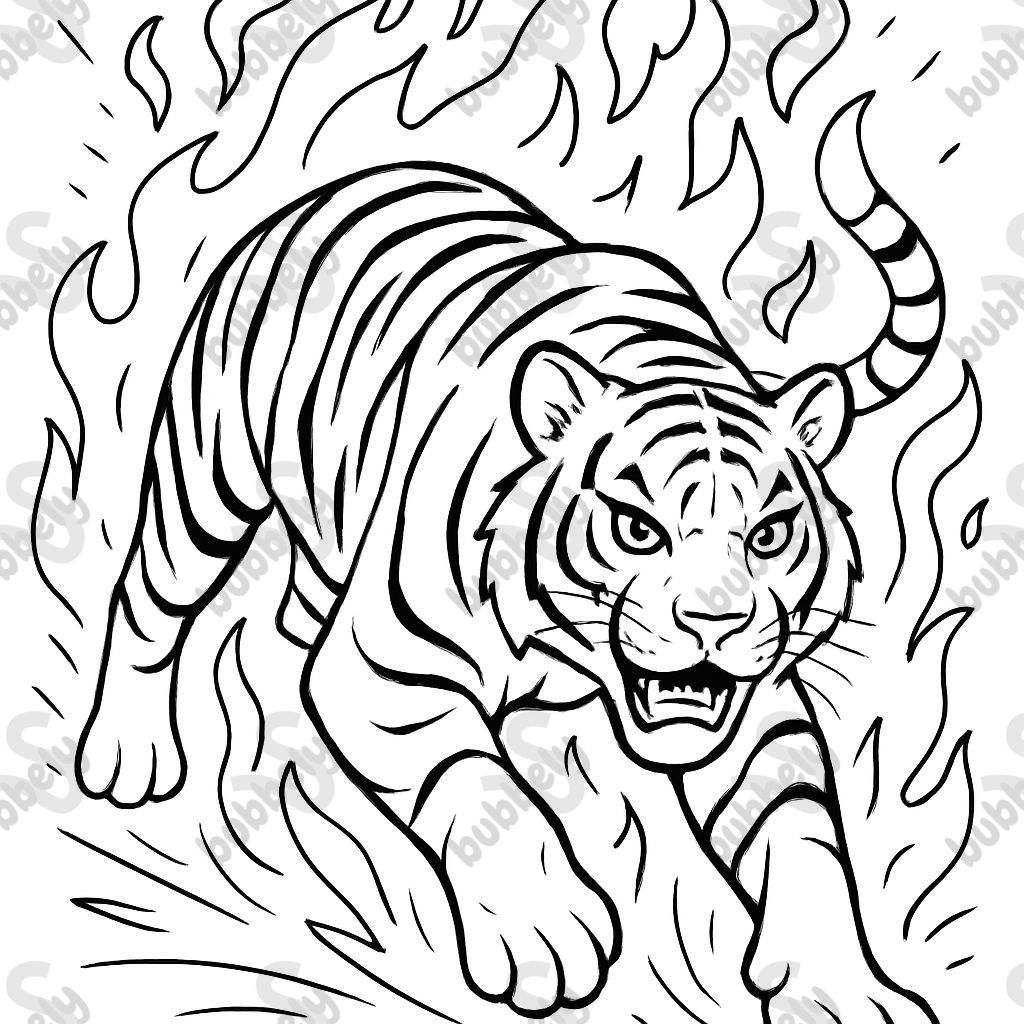 Realistic tiger with fire around it