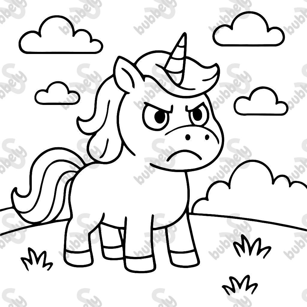 a cute angry unicorn