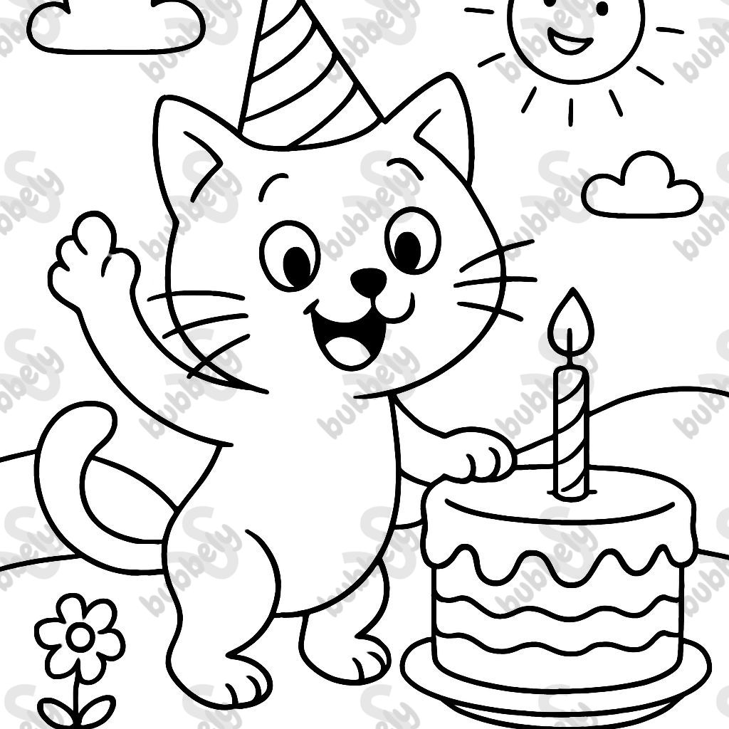 Cat and its birthday cake