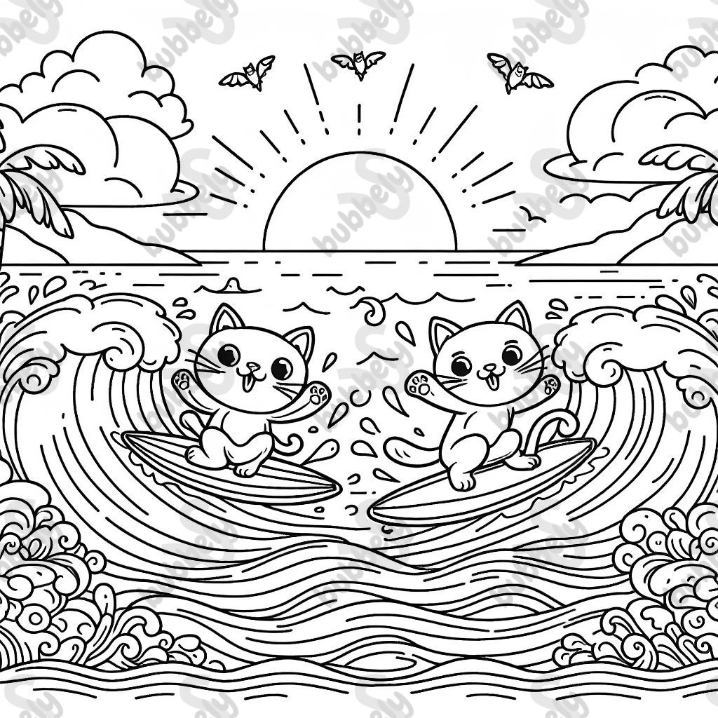 Zwei katzen die surfen 