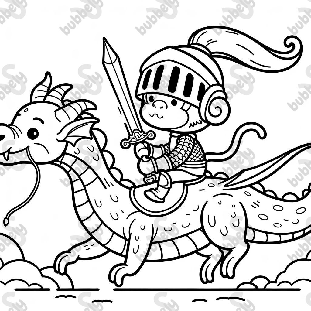 un chevalier singe chevauchant un dragon