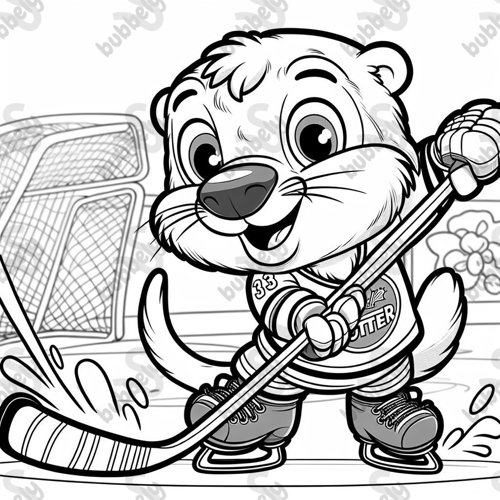 a cartoon otter playing hockey in uniform