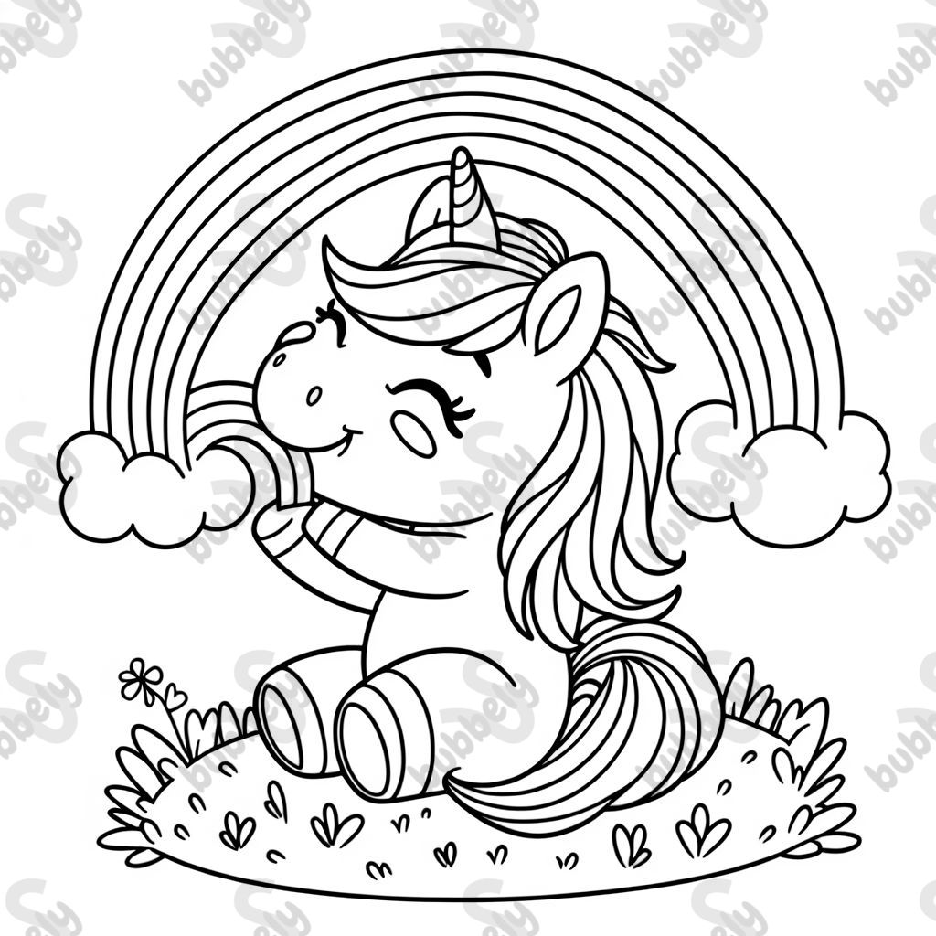 Unicorn eating a rainbow on the grass