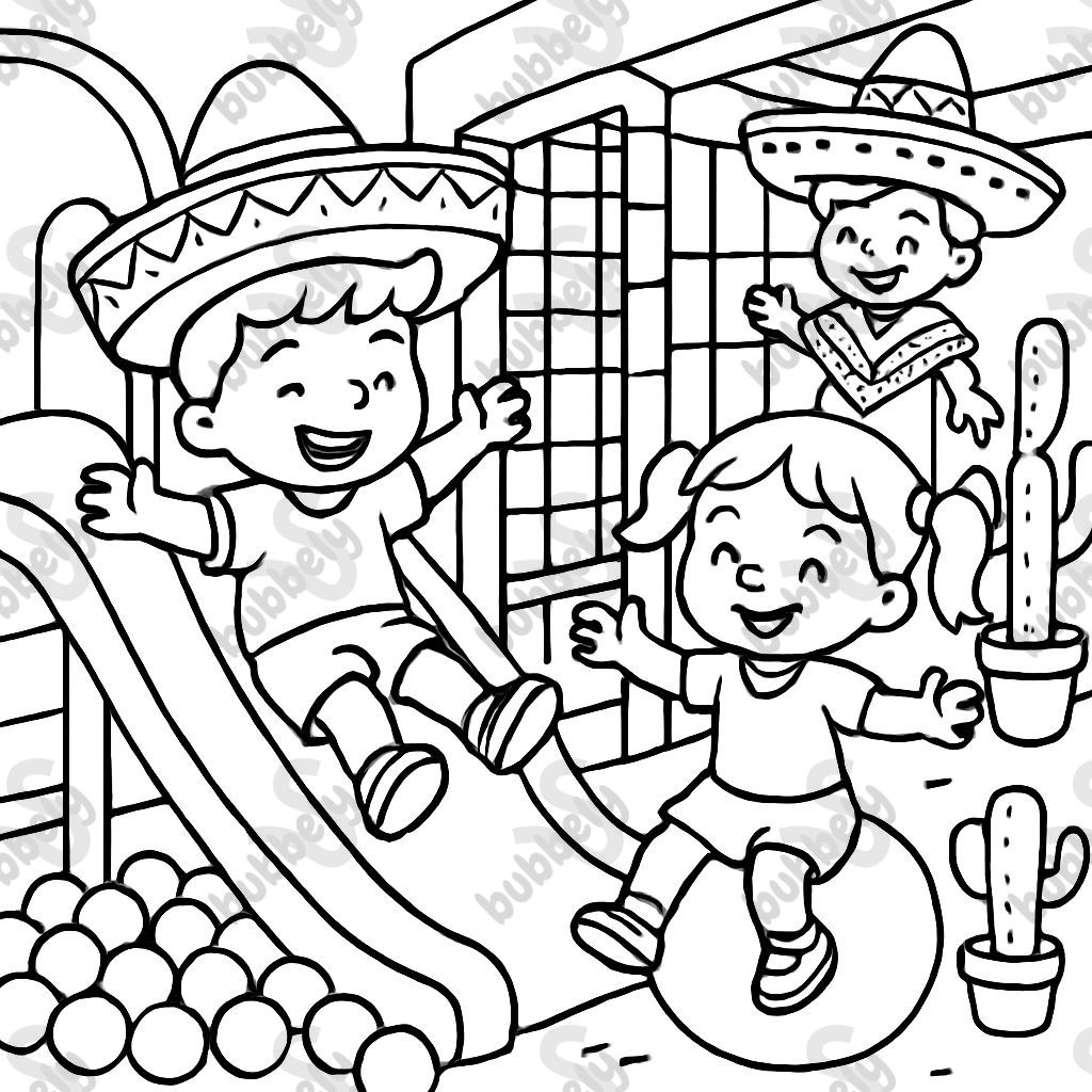 an indoor playground with mexican influence