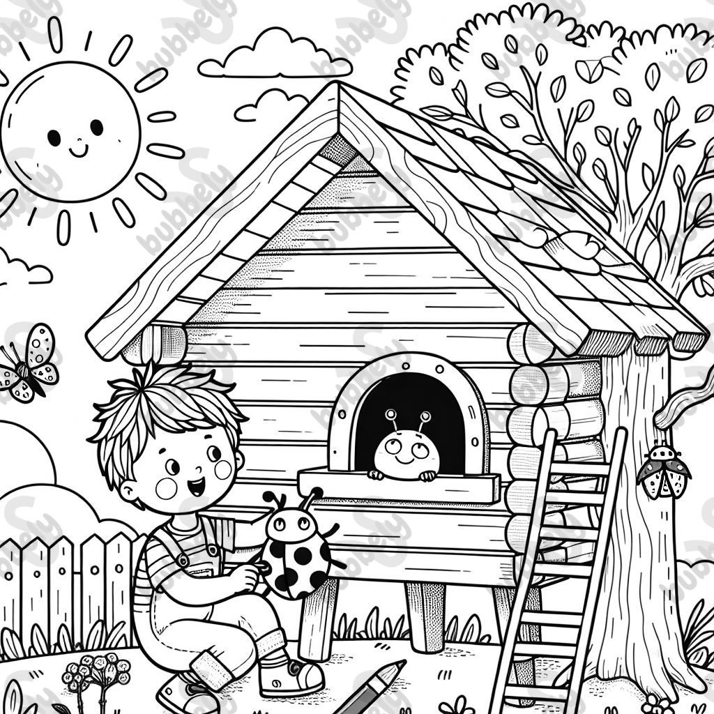 4 year old boy and ladybug in his treehouse