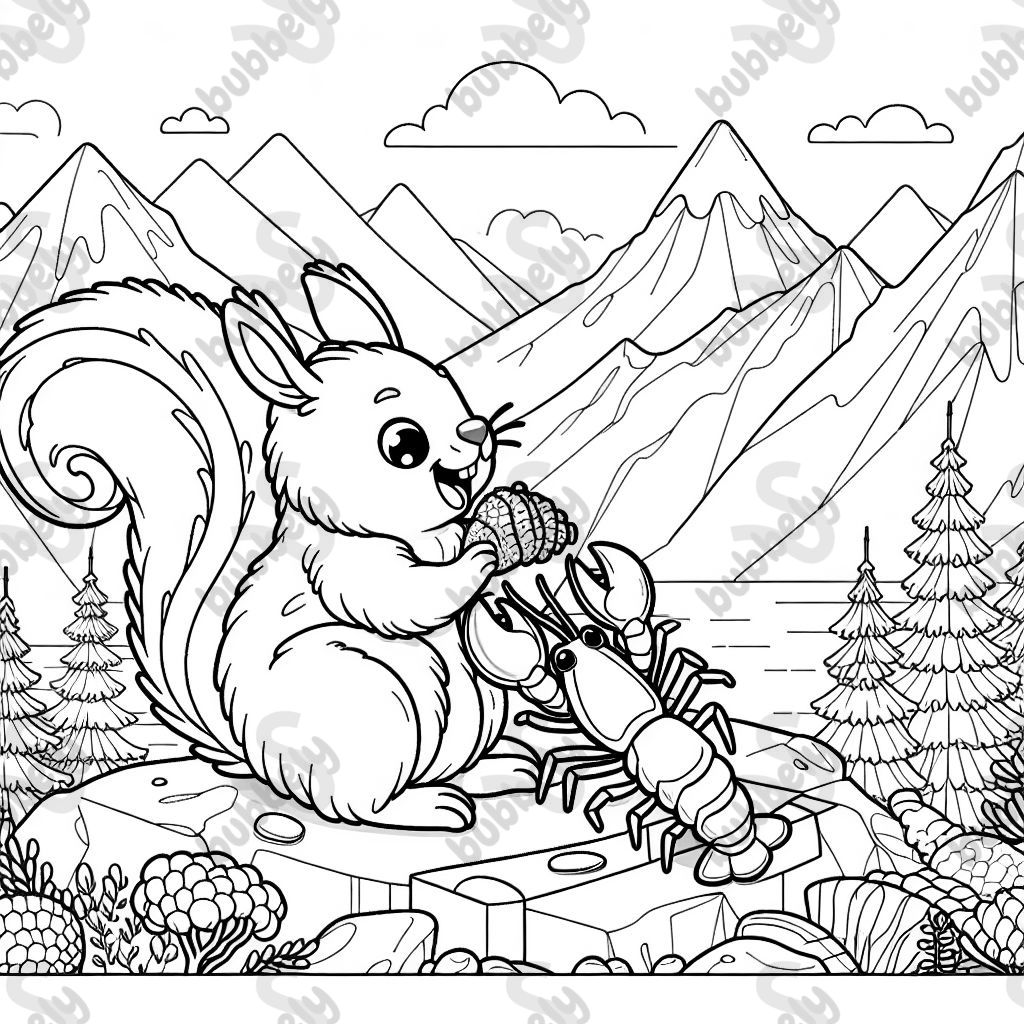 squirrel, mountains, eating, lobster