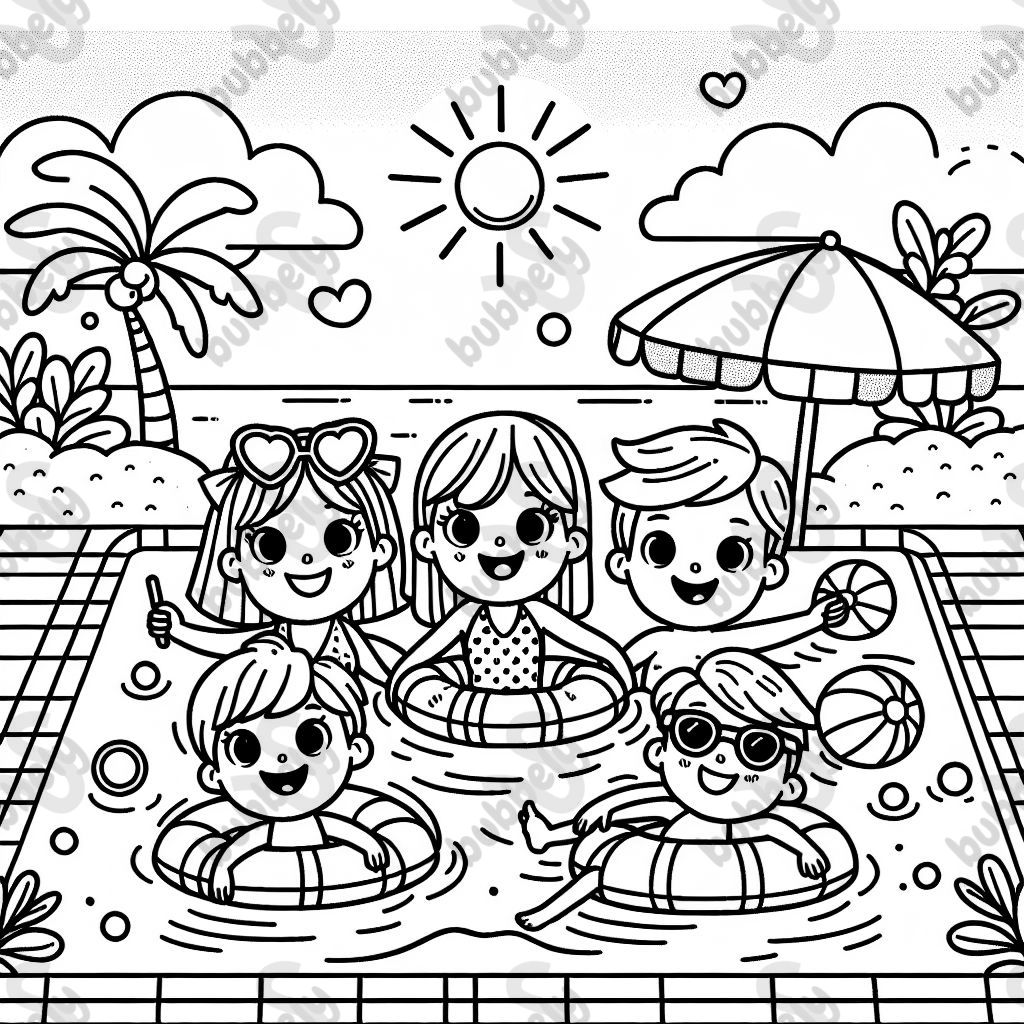 coloring page with Patte, Katha, Leonie, Philipp at the swimming pool coloring page with Patte, Katha, Leonie, Philipp at the swimming pool