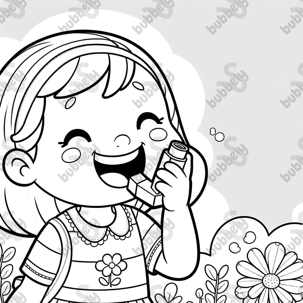Ava utilisant son inhalateur et heureuse Ava utilisant son inhalateur et heureuse