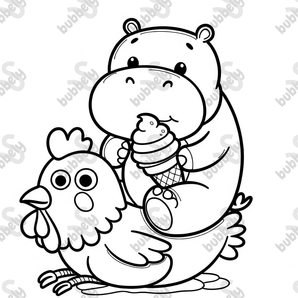 Hippopotamus eating an icecream sitting on a chicken Hippopotamus eating an icecream sitting on a chicken
