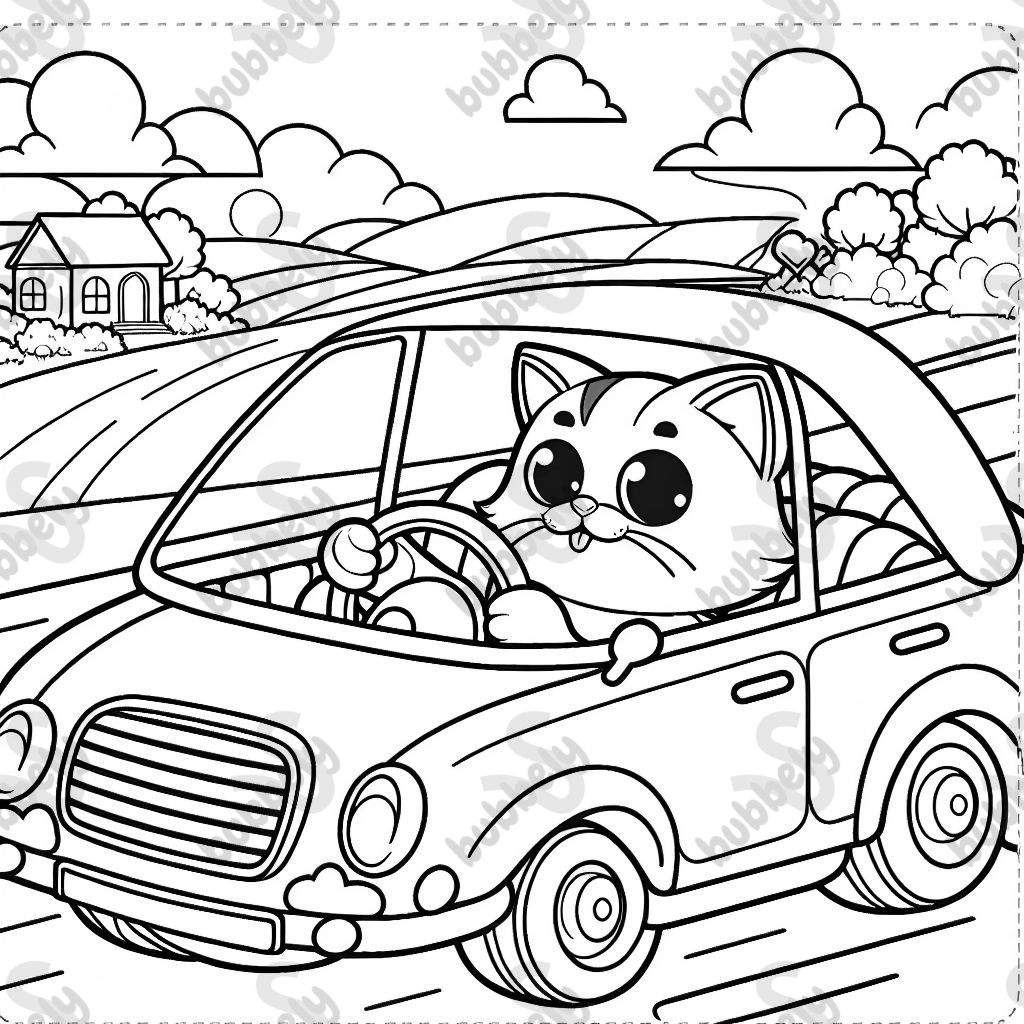 Cat driving car