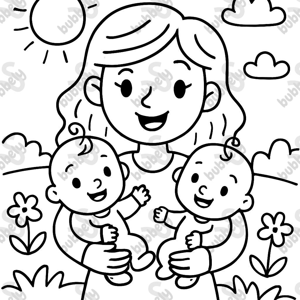 Mom with twin babies