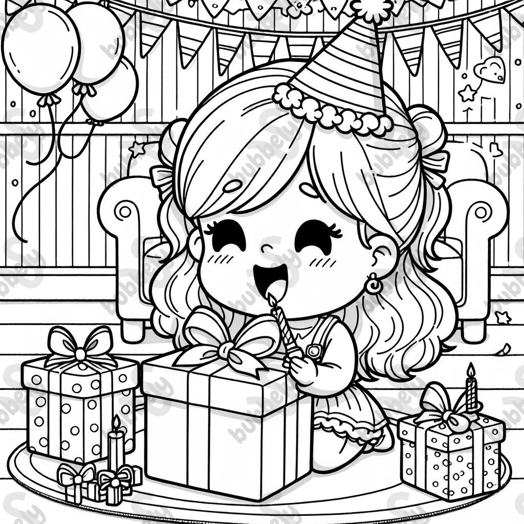 A little girl opening birthday presents