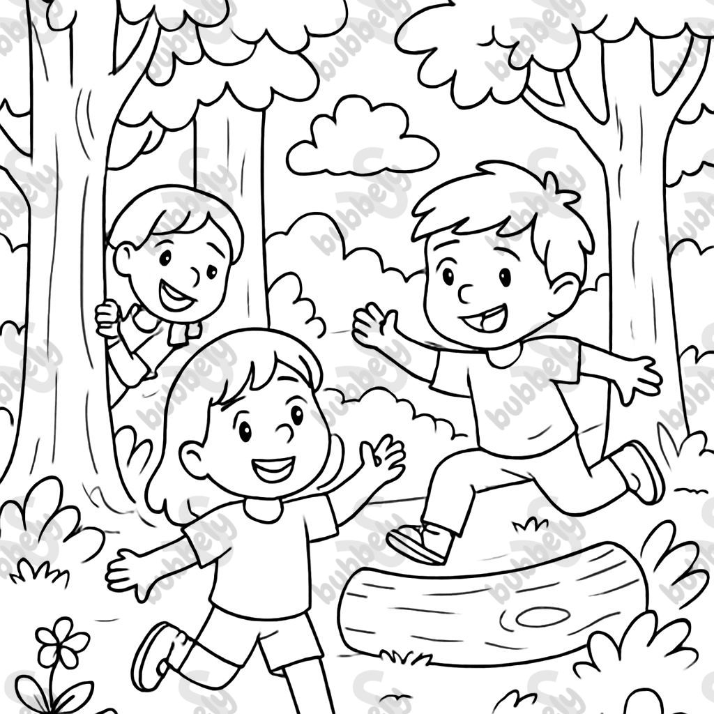 Children playing in the forest
