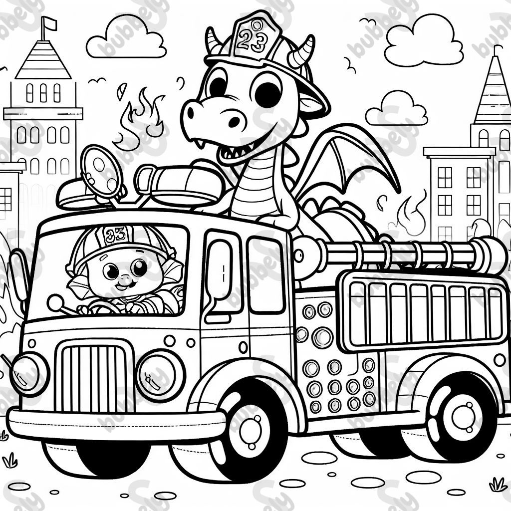 ein Drache in einem Feuerwehrauto