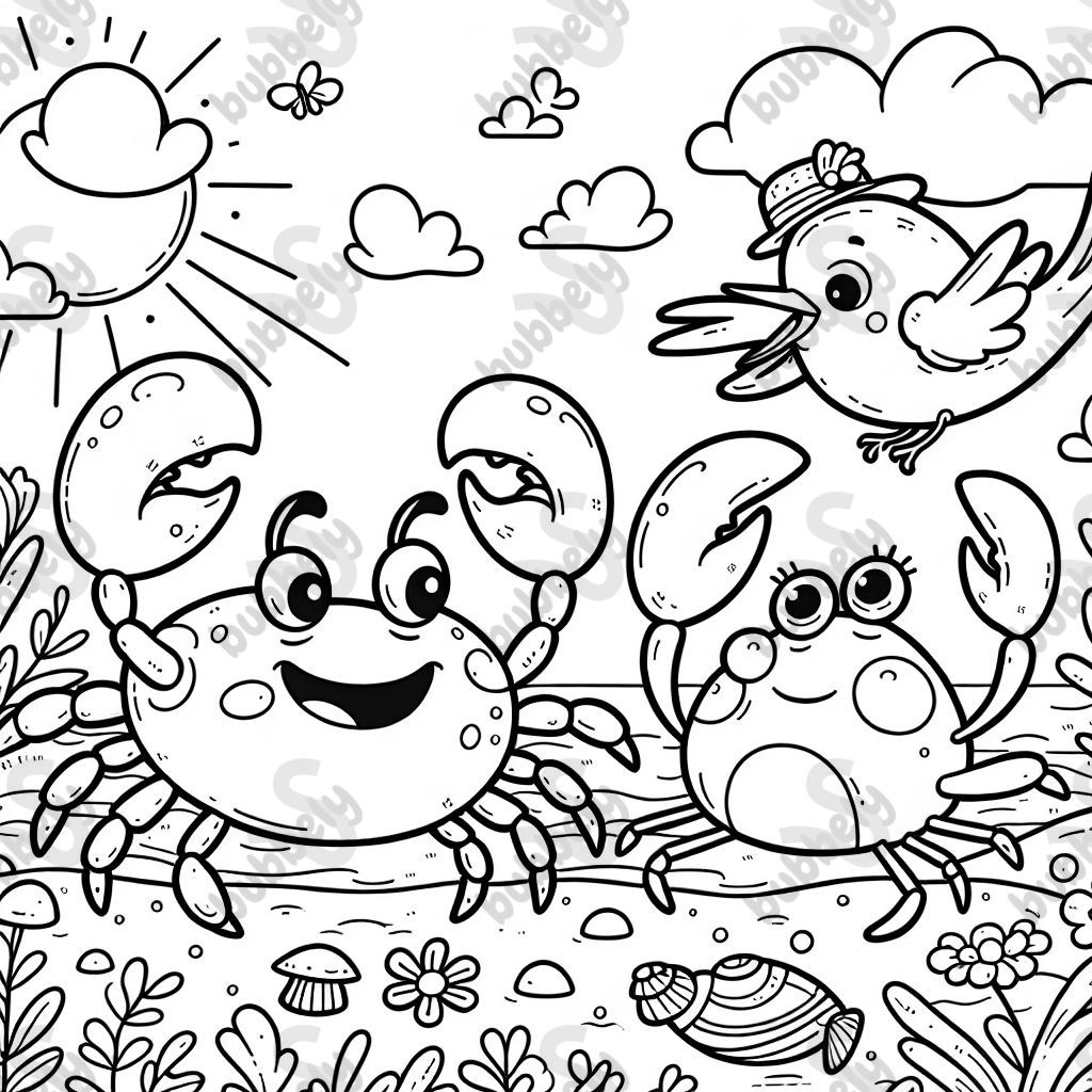 Crab and bird fighting