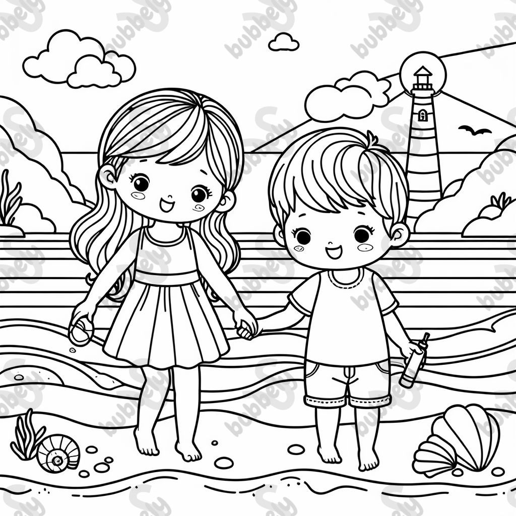 große Schwester mit kleinem Bruder Hand in Hand am Strand