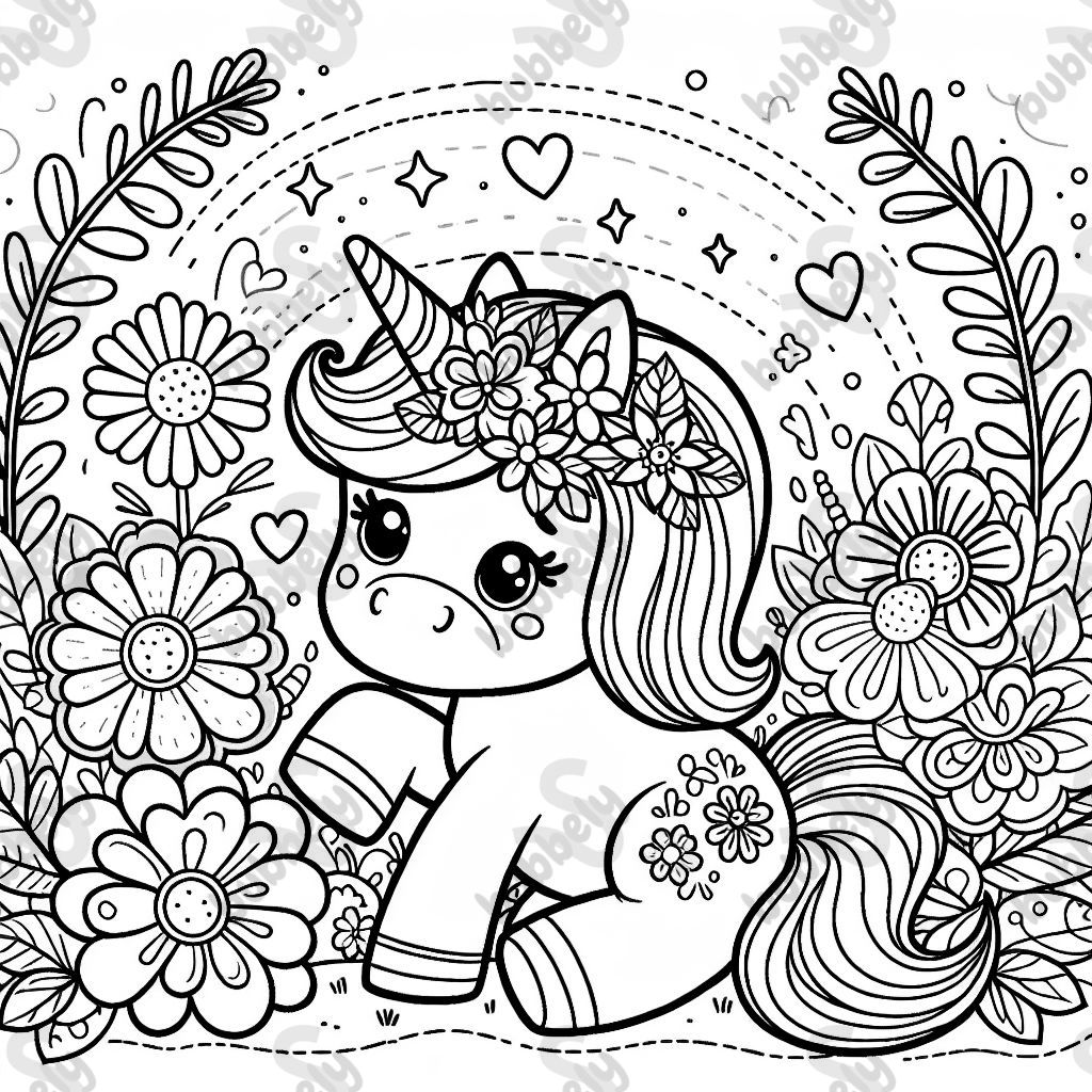 unicorn and beautiful flowers