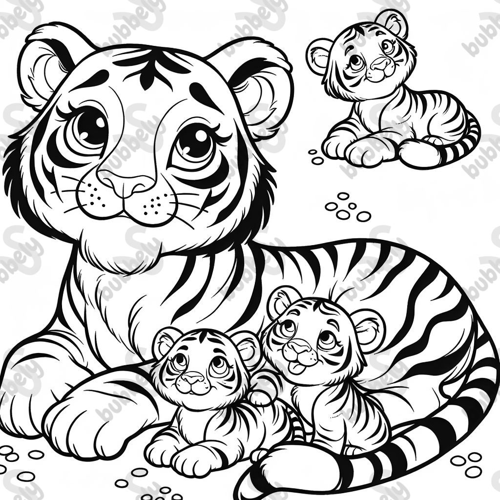 Mommy tiger with her cubs