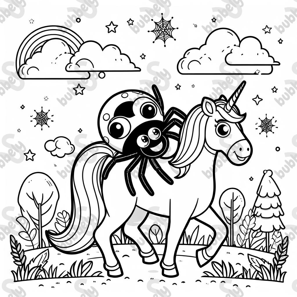 A spider riding a unicorn