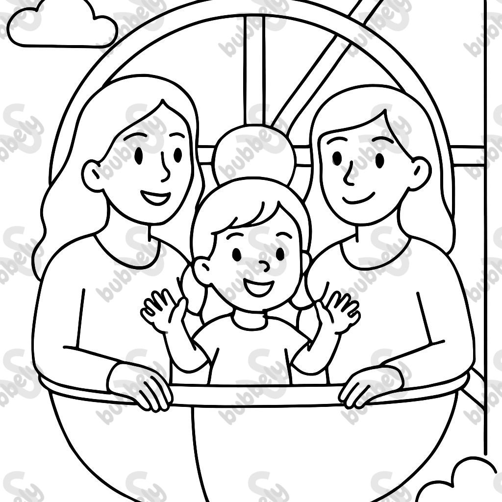 Une fille de 4 ans avec 2 femmes dans une grande roue Une fille de 4 ans avec 2 femmes dans une grande roue