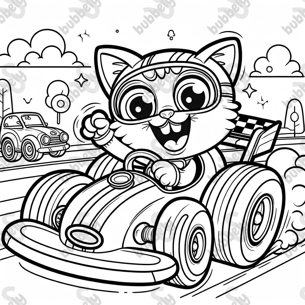 A cat in a race car