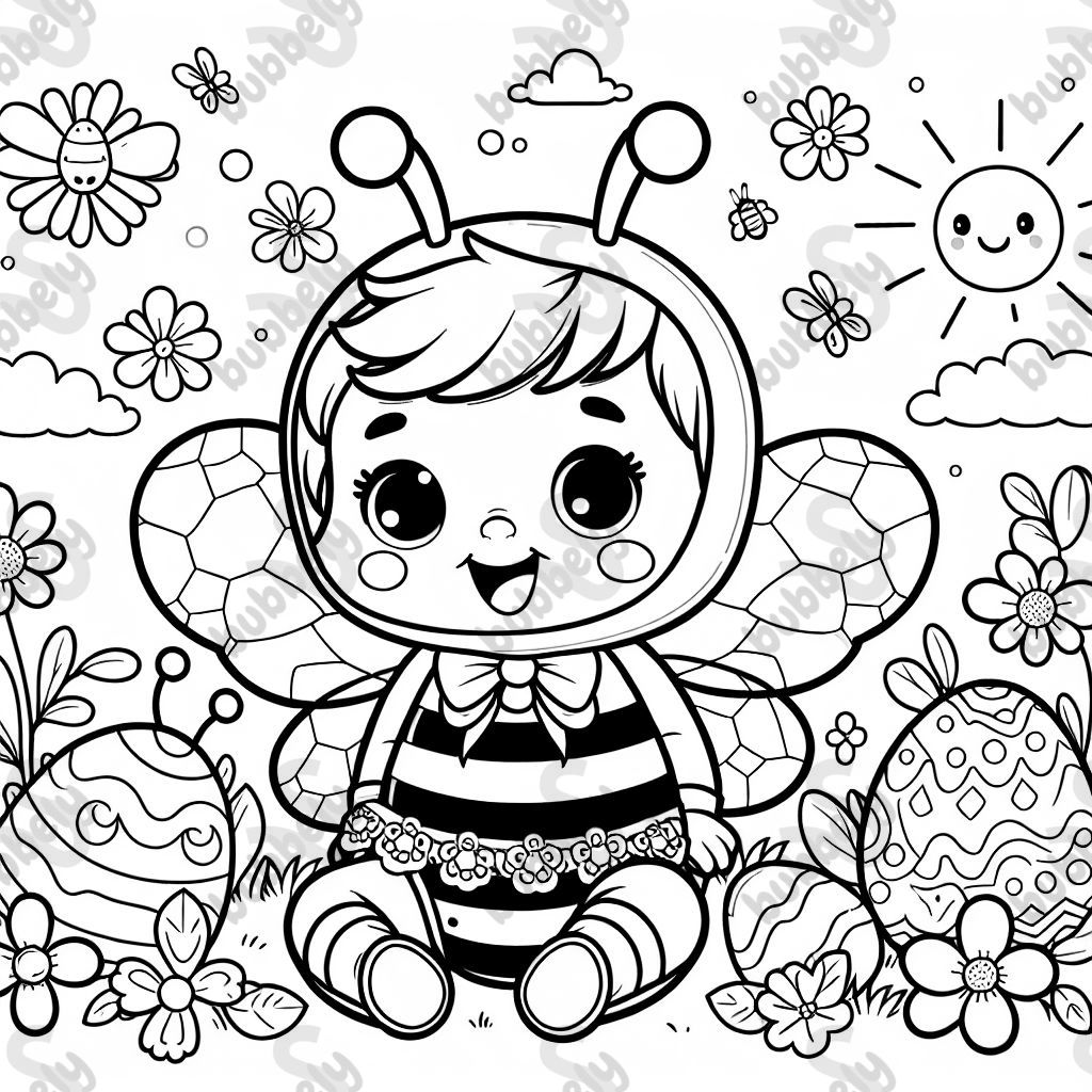 Ein baby verkleidet als wespe mit osterschmuck