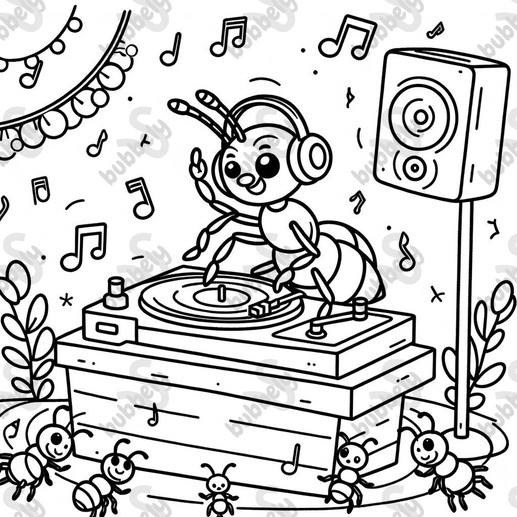 Une fourmi danse à la fête du DJ