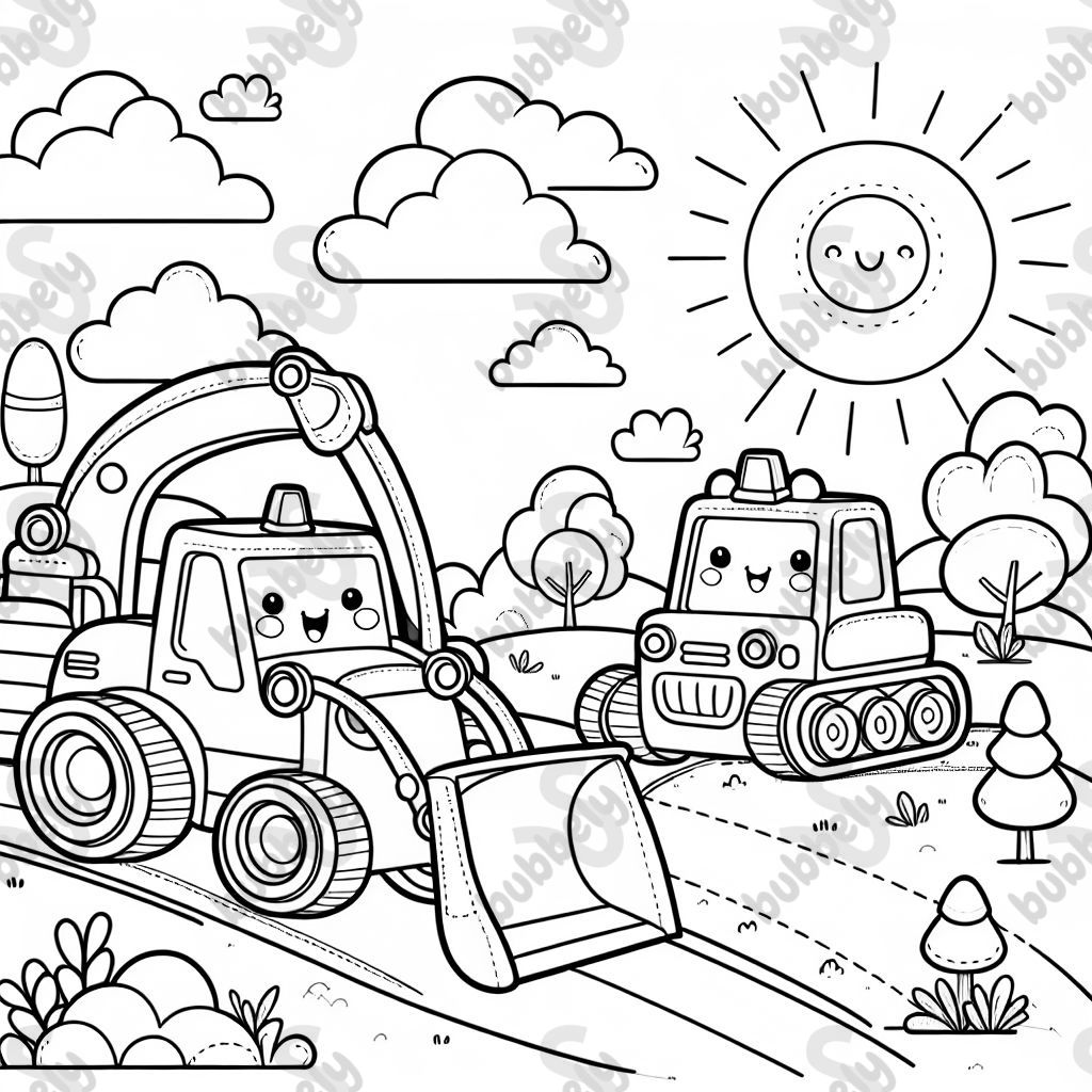 Cute comstruction vehicles with faces