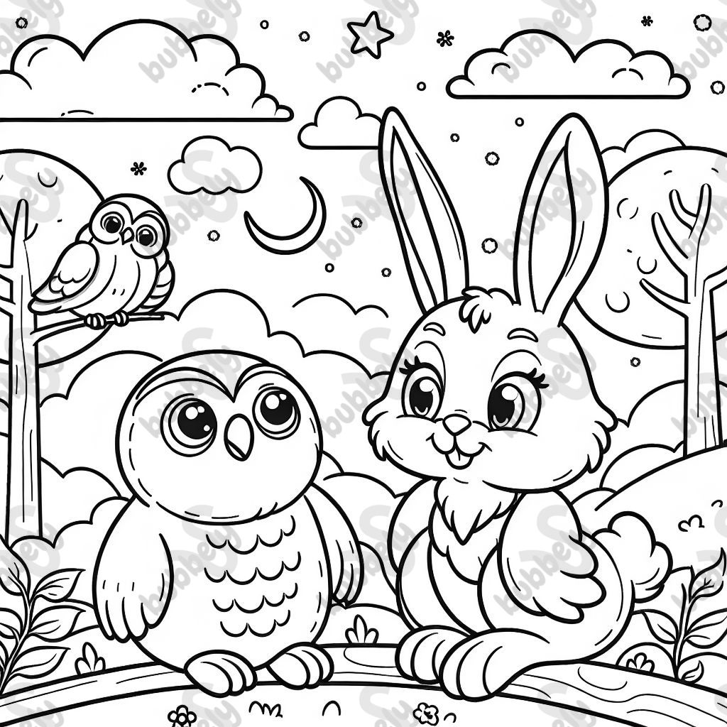 A bunny and owl being friends