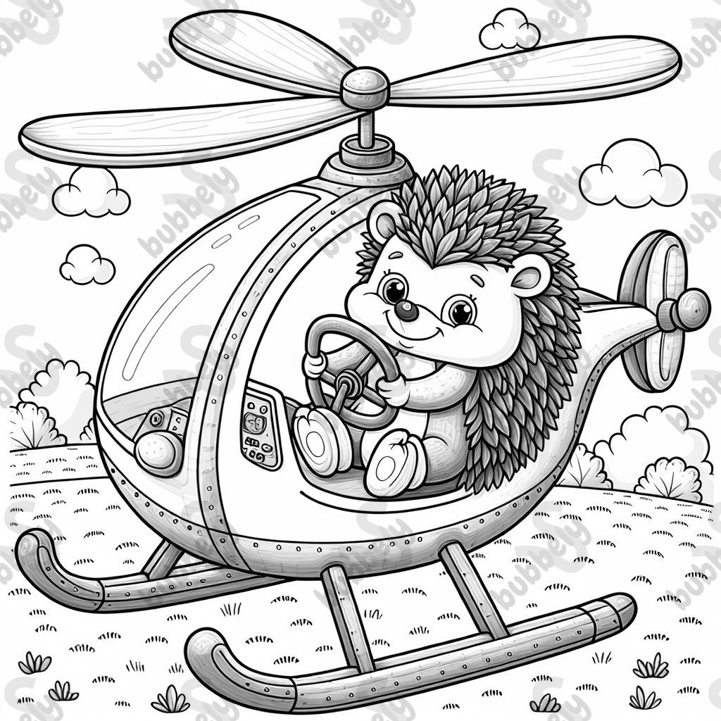 Hedgehog flying a helicopter