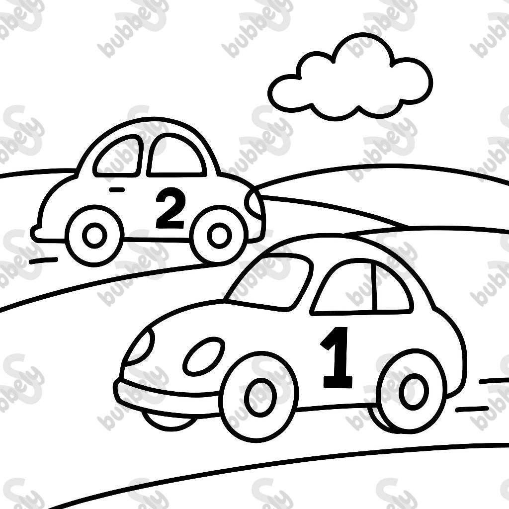 Two cars racing in a field.