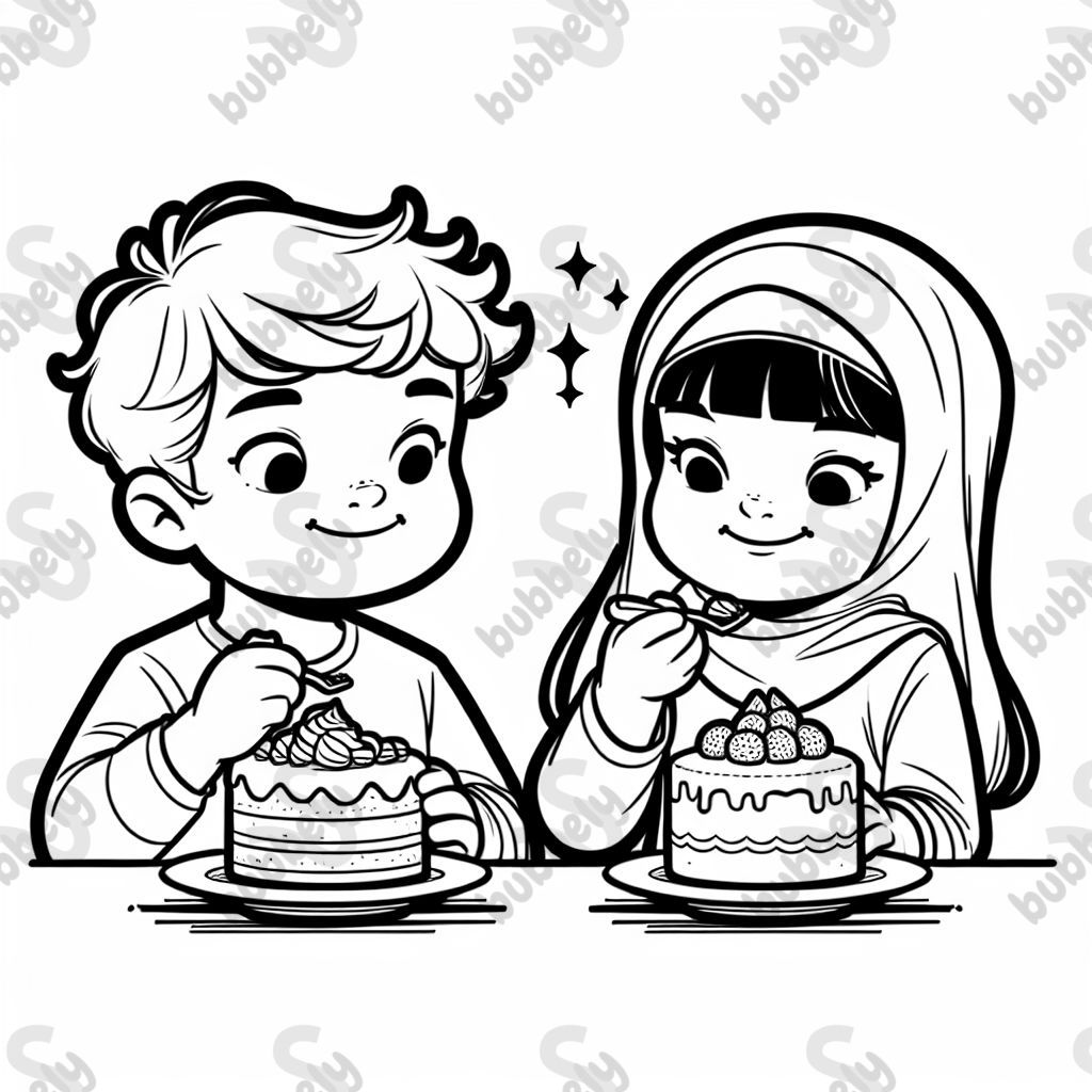 A boy and girl eating birthday cake