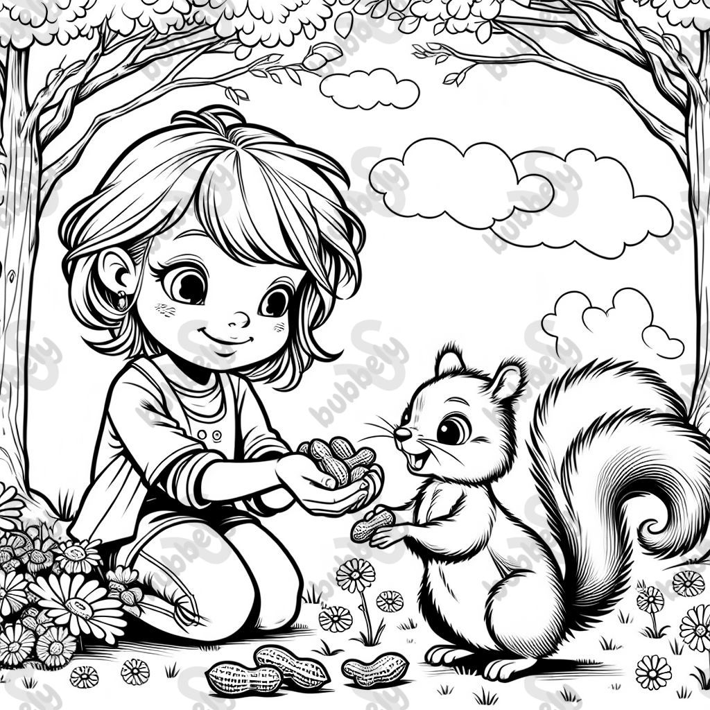 Girl feeding peanuts to squirrel