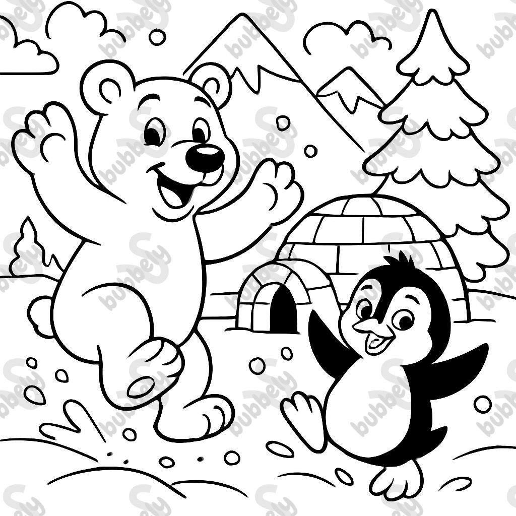 eisbär pinguin iglu schnee berge tanne