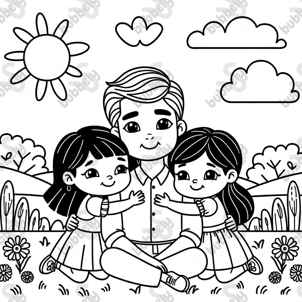 Two sisters hugging daddy