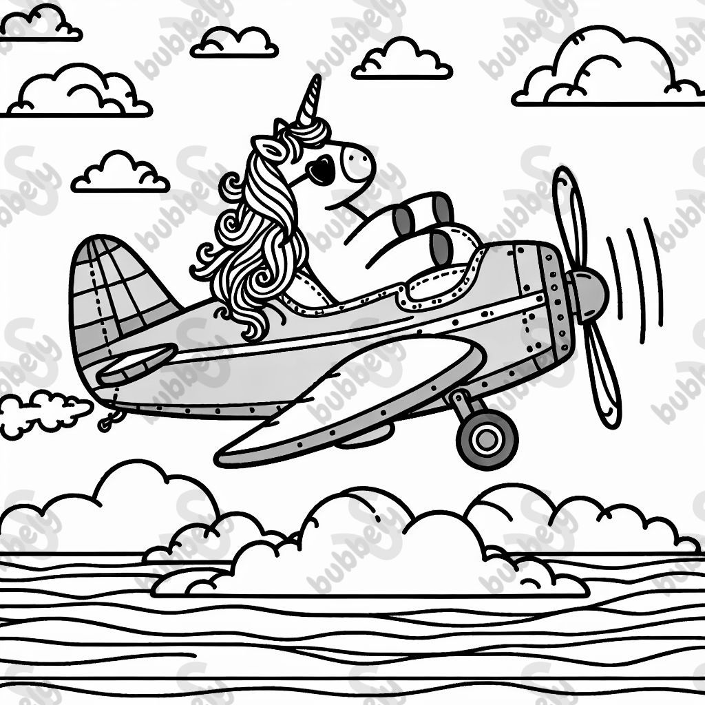 unicorn riding a plane