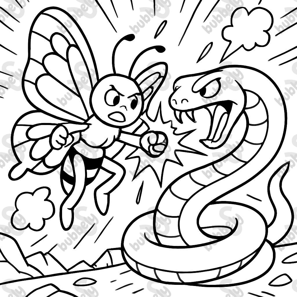 a butterfly fighting a snake
