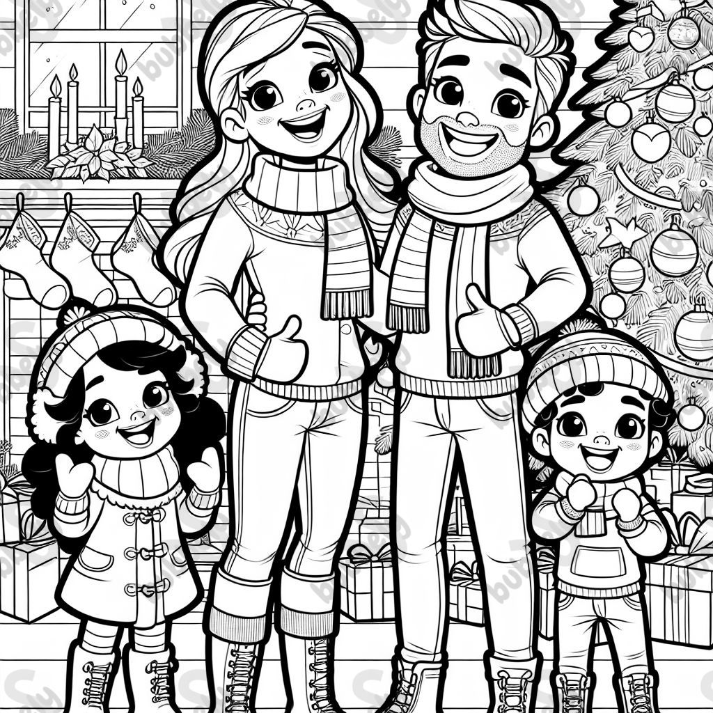 Familie vor weihnachtsbaum