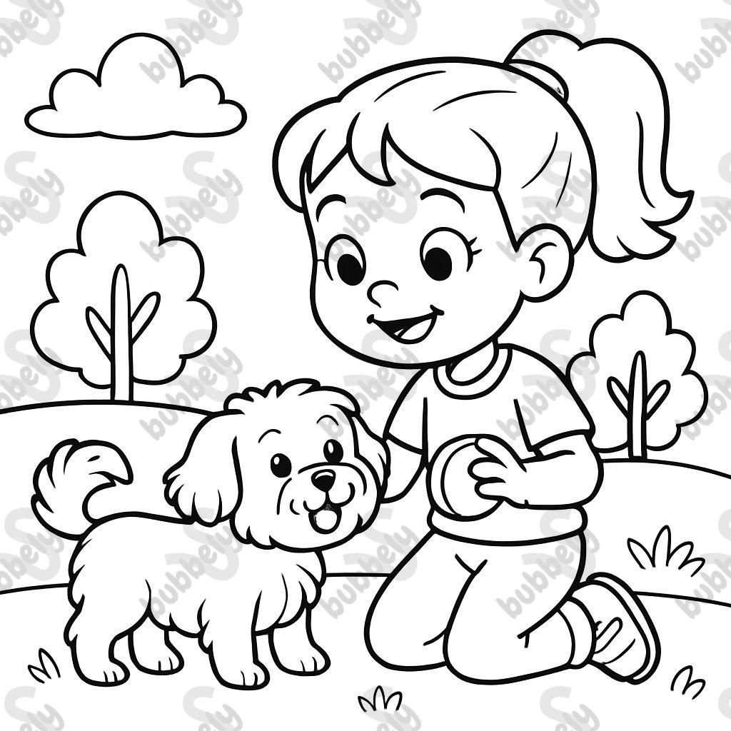 5 year old girl playing with short haired havanese dog