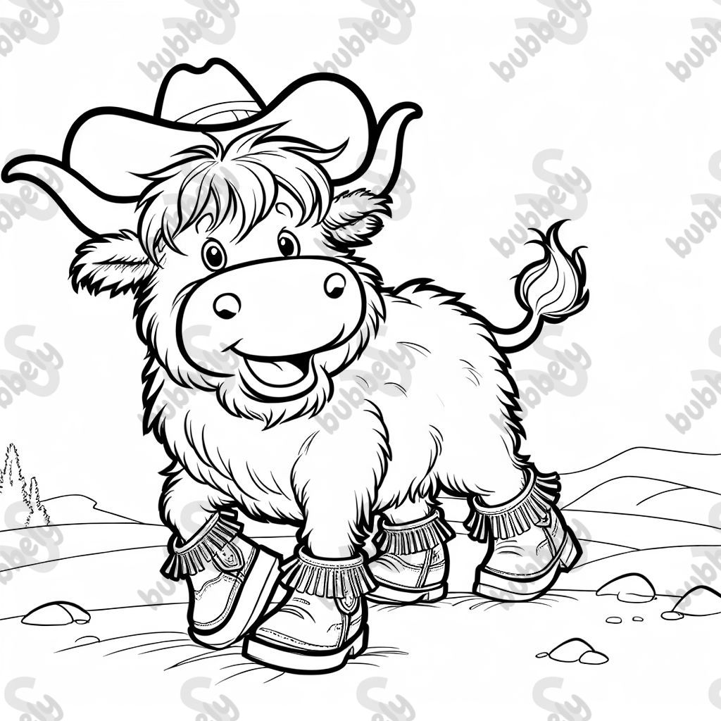 A highland cow in cowboy boots.
