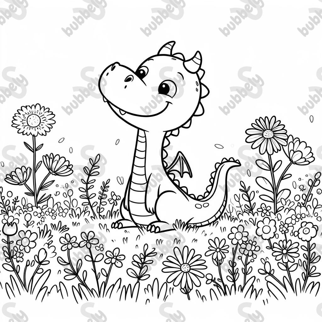 dragon dans le champ de fleurs